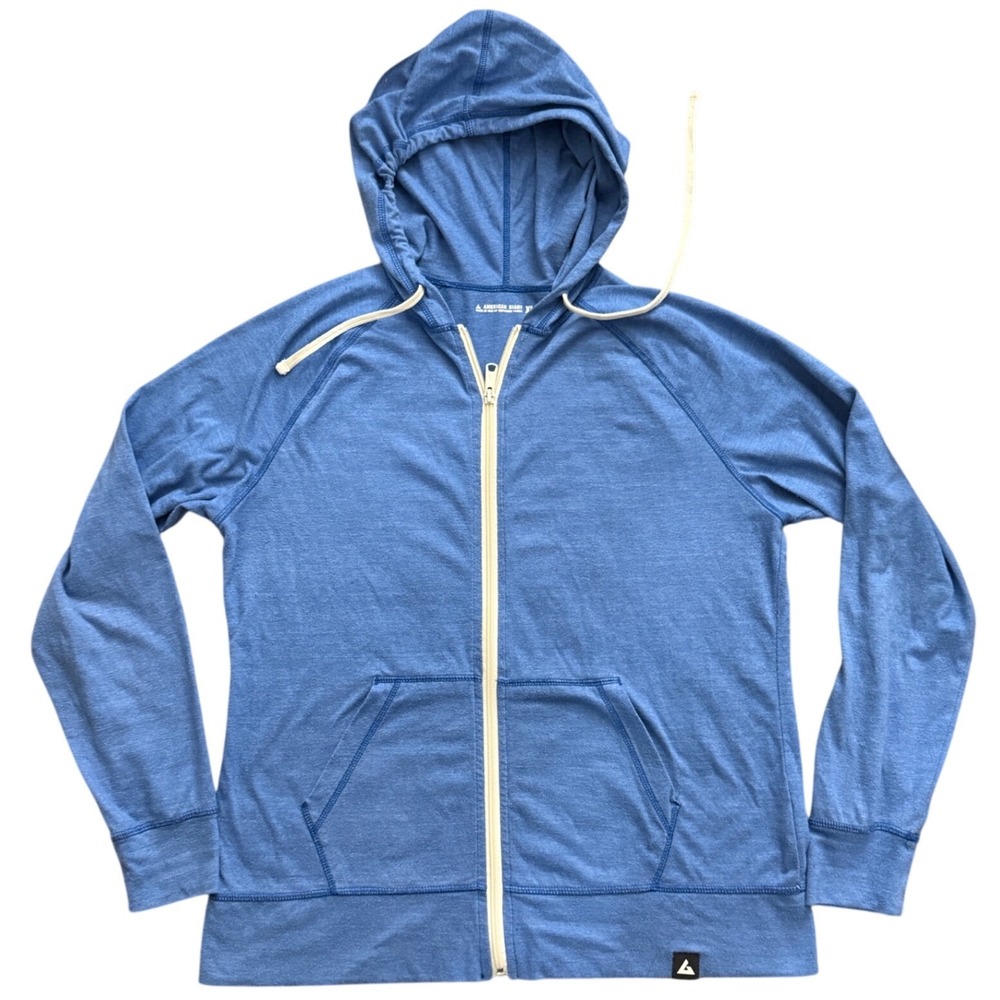 American Giant Womens XL Blue Zip Up Hoodie Lightweight Tri-Blend